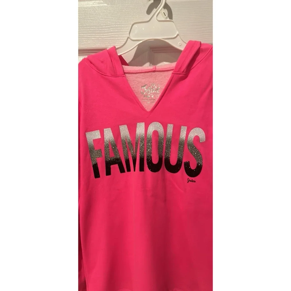 Justice Girls Pink V-Neck Hooded Long Sleeve Top 
